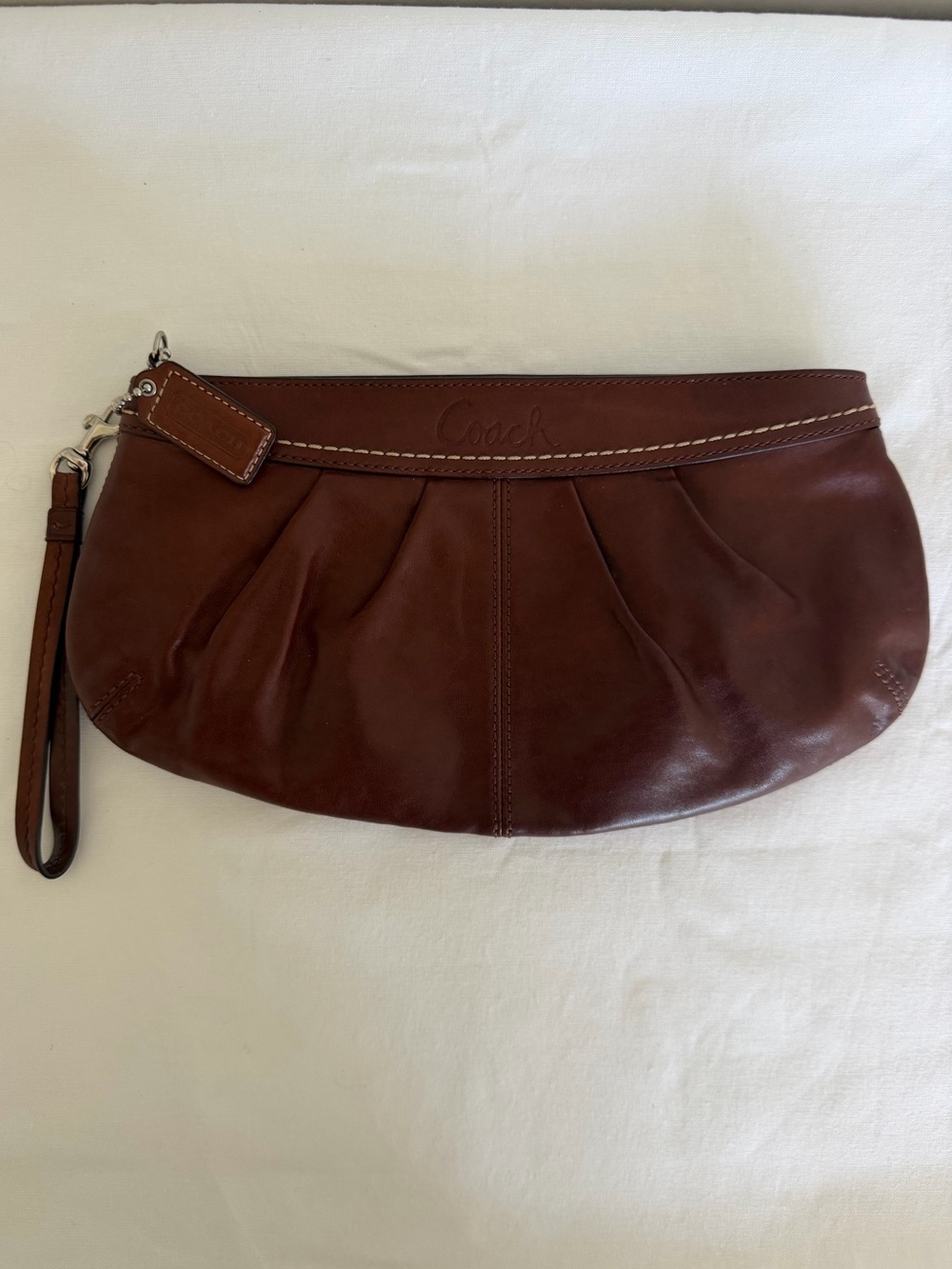 Coach Leather Pleated Wristlet Clutch Style F13734 Cognac Brown